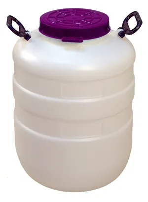 Бочка 40 л. Дачная круглая белая (усиленные ручки,V=42,4л, диаметр горла внешний  - 220мм, внутренний - 195мм) пищевая