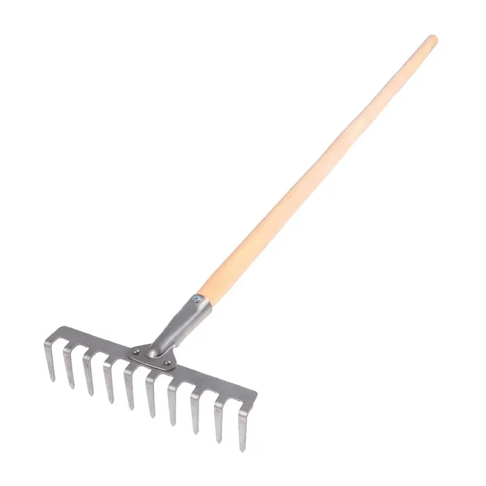 Грабли нержавеющая сталь 10-ти зубые прямые, с черенком ГП-10