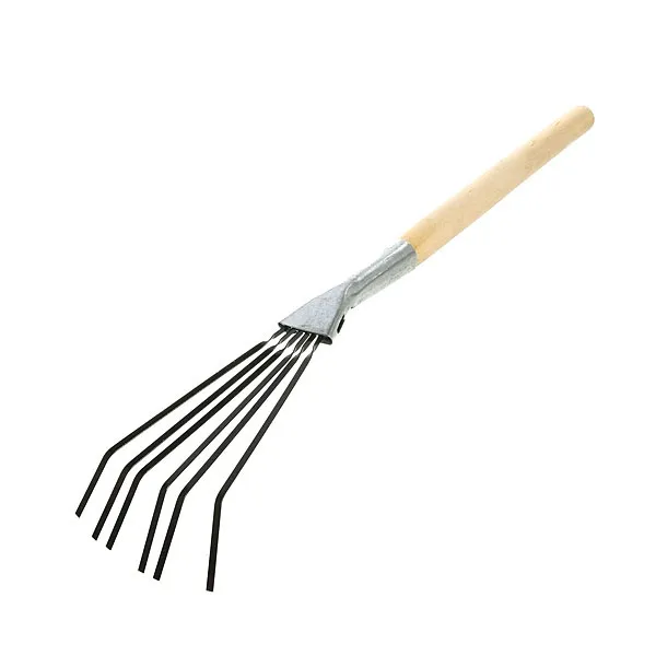 Грабли веерные цветочные пластинчатые  6-ти зубые оцинкованные с черенком  - изображение 1