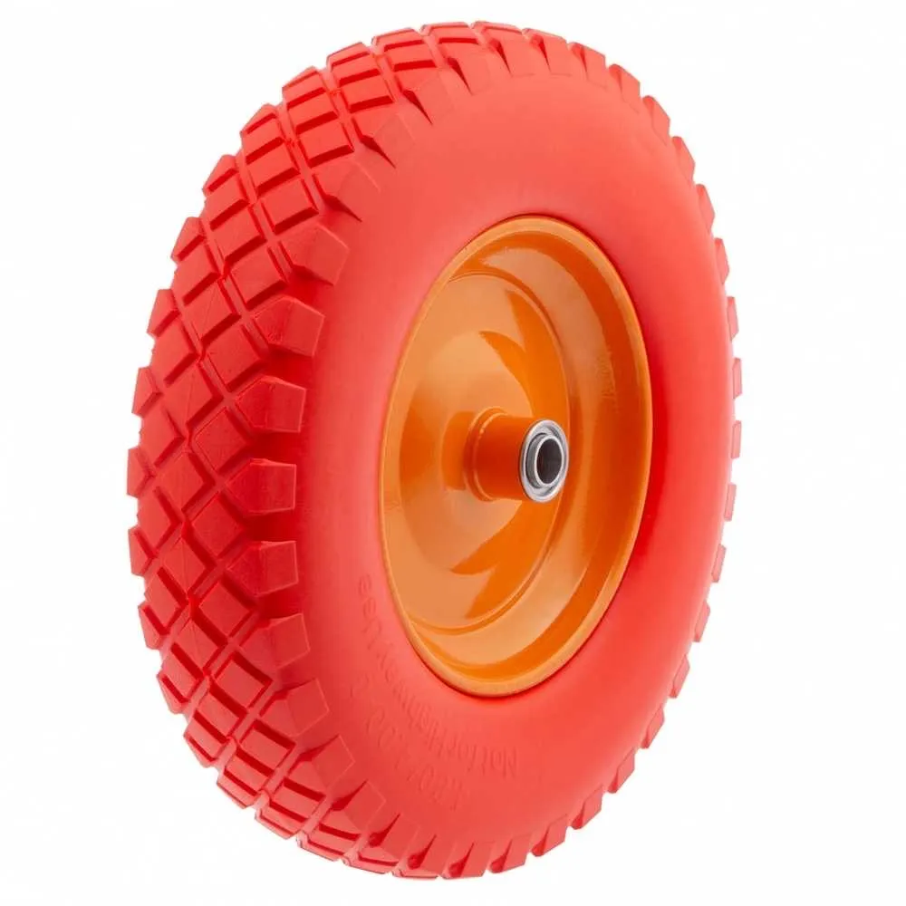 Колесо полиуретановое (бескамерное) (цветное) 16х4,00-8 с подшипником д.12 мм для строительной 1-но колесной тачки - изображение 1