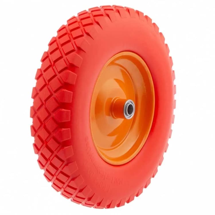 Колесо полиуретановое (бескамерное) (цветное) 16х4,00-8 с подшипником д.12 мм для строительной 1-но колесной тачки