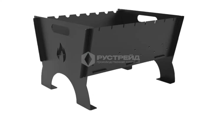 Мангал № 3 разборный (толщина 2 мм, длина 470 мм, ширина 400мм,высота 310мм). Окрашена термостойкой эмалью до 1000 градусов,вес 7кг, упаковка-стрейч пленка